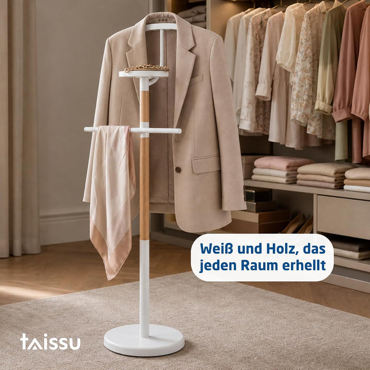 Herrendiener Mod. EIDE - Farbe Weiss und Holz - Mit oberer Kleiderstange und Hosenstange - 47 x 29 x
