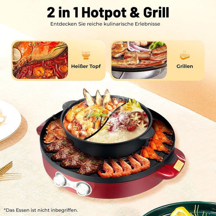 44cm Shabu Shabu All-In-One Elektrogrill, 29cm Mandarin Duck Shabu Shabu Wok, Rauchfreie Grillpfanne