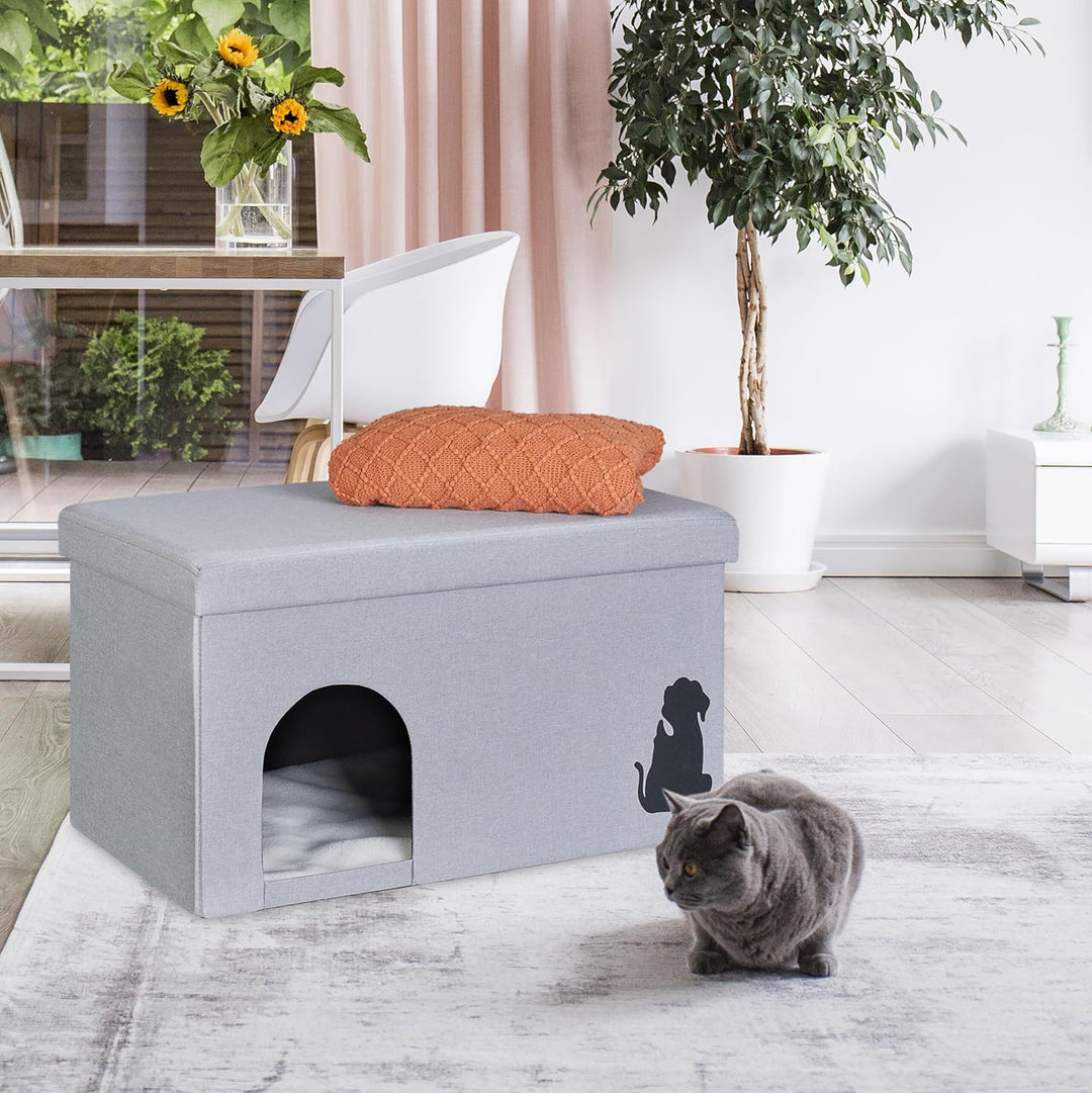 Relaxdays Katzenhöhle faltbar, 100kg belastbare Sitzbank, Deckel, Kissen, HBT: 40,5 x 72 x 40,5 cm,