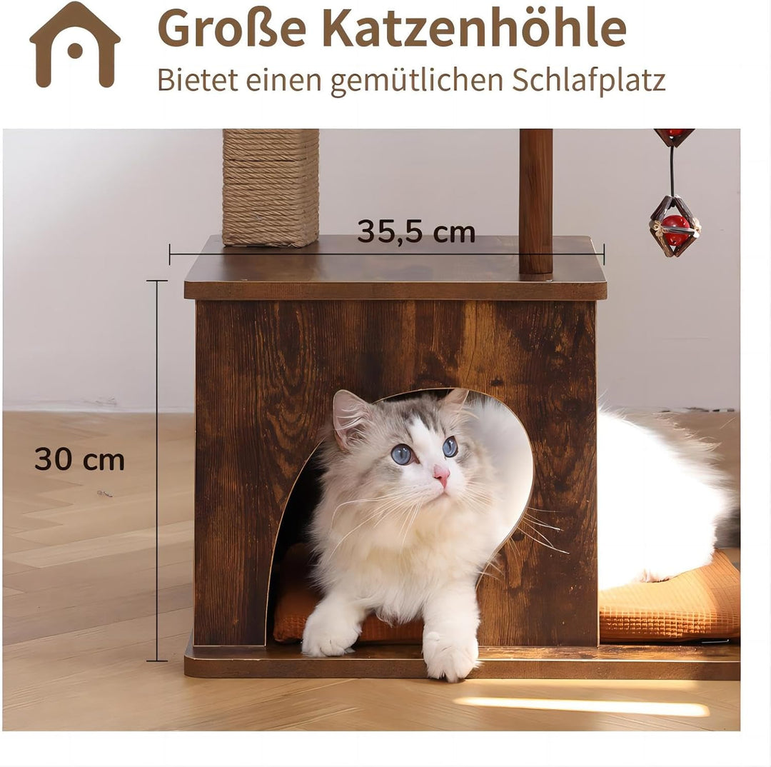 FUKUMARU Kratzbaum, 135 cm hoher Kratzbaum, mit Juteseil-Kratzpfosten und Hängematte, Katzenbaum mit