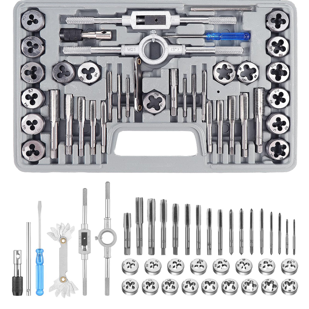 HSEAMALL Gewindeschneidsatz, 40-teilig, M3-M12 Gewindebohrer und Schneideisen 40 pcs Silver, 40 pcs