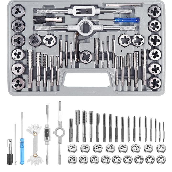HSEAMALL Gewindeschneidsatz, 40-teilig, M3-M12 Gewindebohrer und Schneideisen 40 pcs Silver, 40 pcs