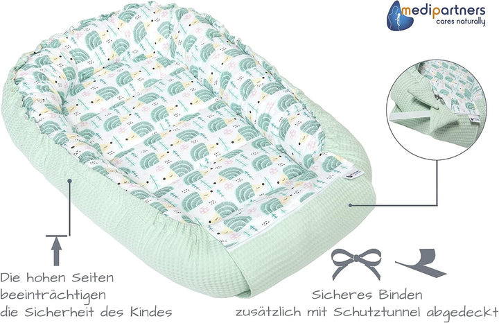 Medi Partners Babynest Kuschelnest Babynestchen 100% Baumwolle Waffle Nestchen Reisebett für Babys S