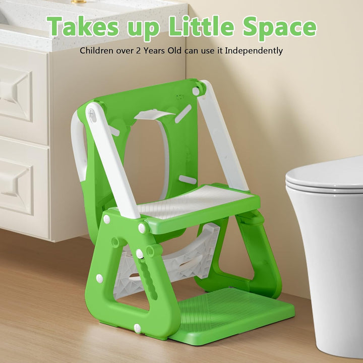 Toilettensitz für Kinder Mit Treppe - 2-in-1 WC Sitz Mit Gepolstertem Sitz, Höhenverstellbar Faltbar