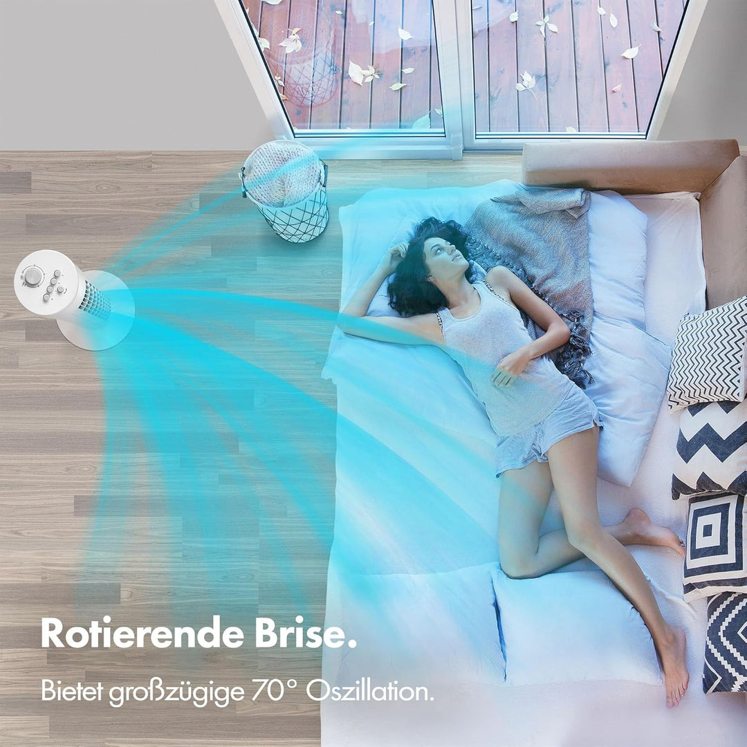 VonHaus Turmventilator 80 cm Weiss, 70° Oszillierender Standventilator mit 2-H Timer, 3 Geschwindigk