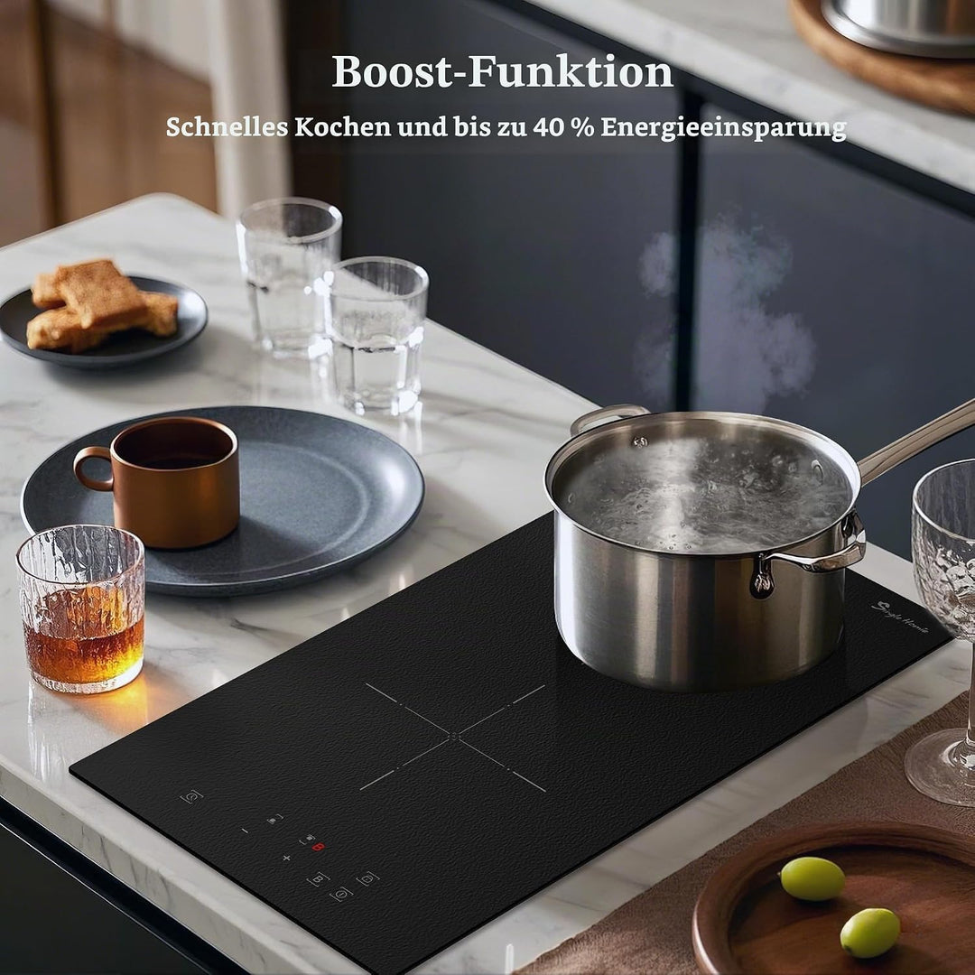 Induktionskochfeld 2 Platten Einbau, Induktionskochfeld mit Mattiertes Glas, Boost-Funktion, 9 Leist
