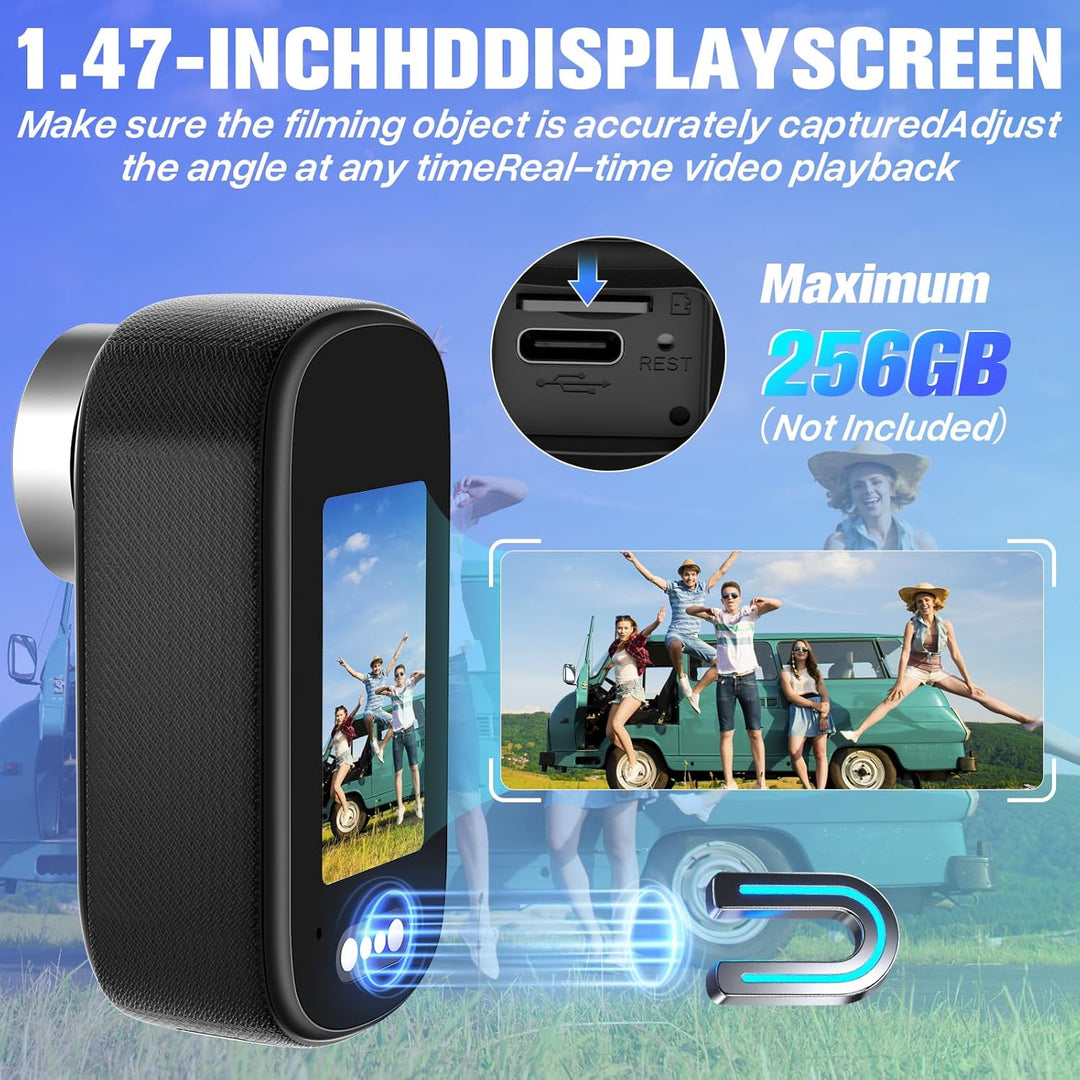 Action Cam, WiFi Mini Sportkamera HD 4K,Tragbare Action Kamera mit 1.47-Zoll-Display,POV Kamera Fahr