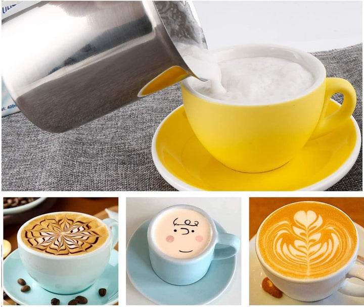 Zerodis Manueller Milchaufschäumer aus Edelstahl mit doppeltem Netz, 400 ml/800 ml, für Latte, Cappu