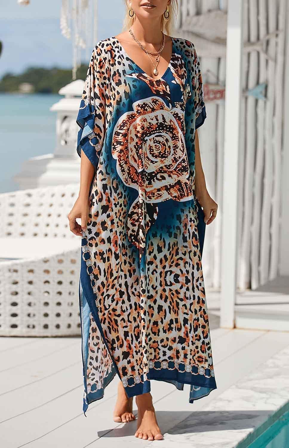 Orshoy Damen Strandkleid Bikini Cover Up V Ausschnitt Kleid Freizeitkleid Sommerkleid Sommer Lang Ma