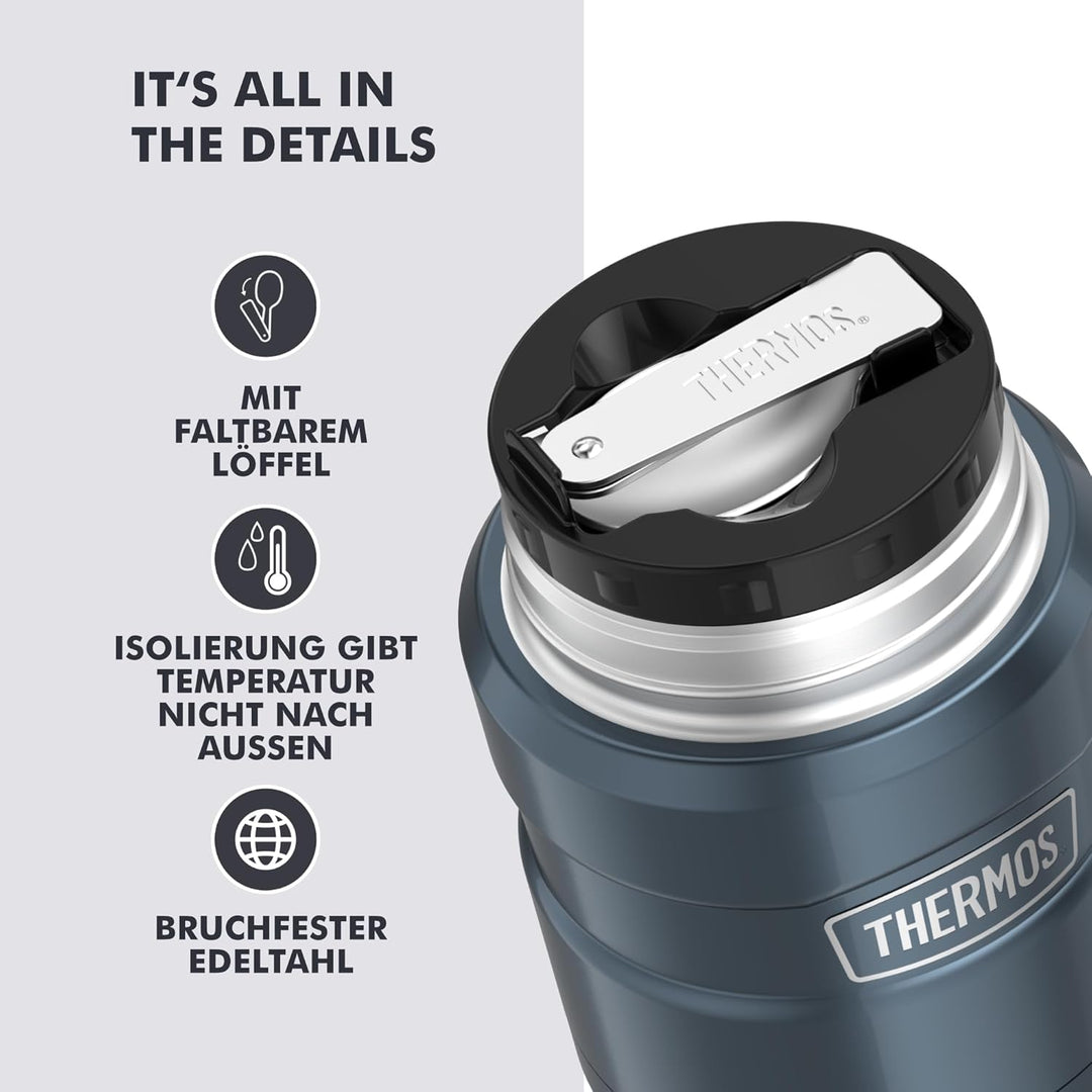 THERMOS STAINLESS KING Thermobehälter für Essen ice grey 0,47l - Edelstahl, absolut dicht, hält Spei