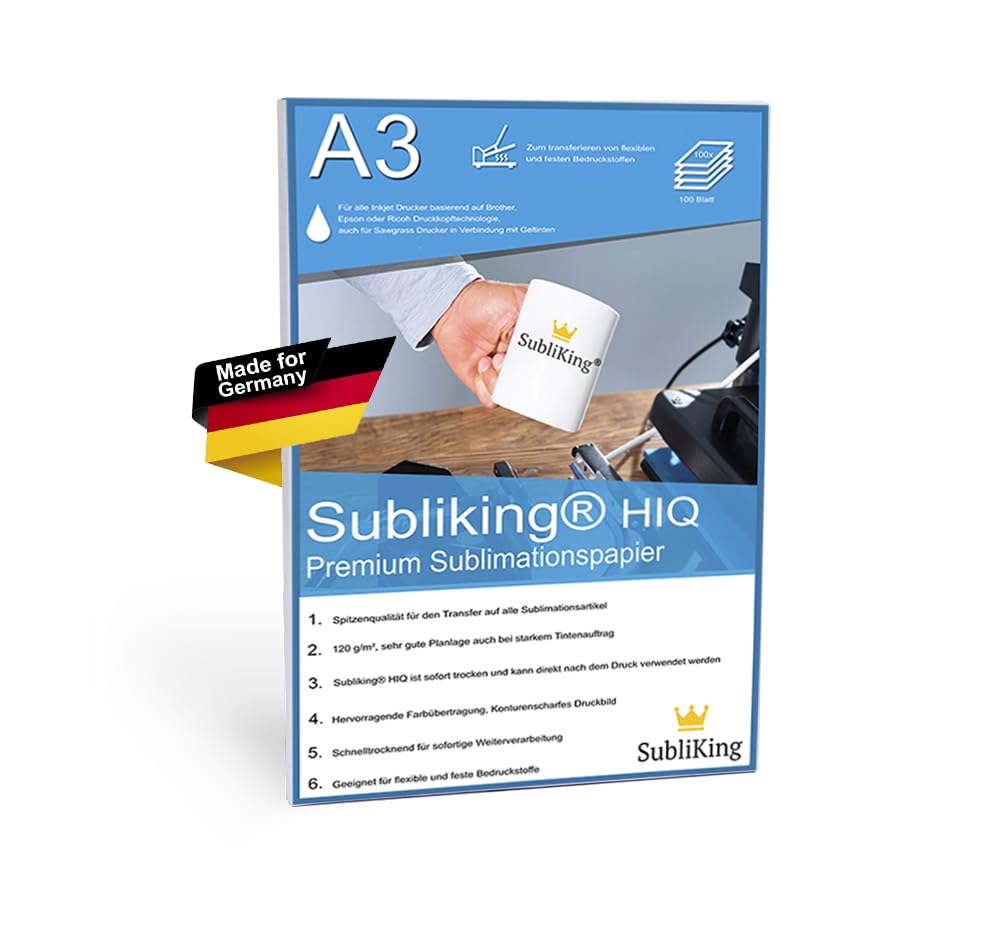 Premium Sublimationspapier 125g für Epson, Ricoh & Sawgrass, 100 Blatt DIN A3, schnelltrocknend & gu