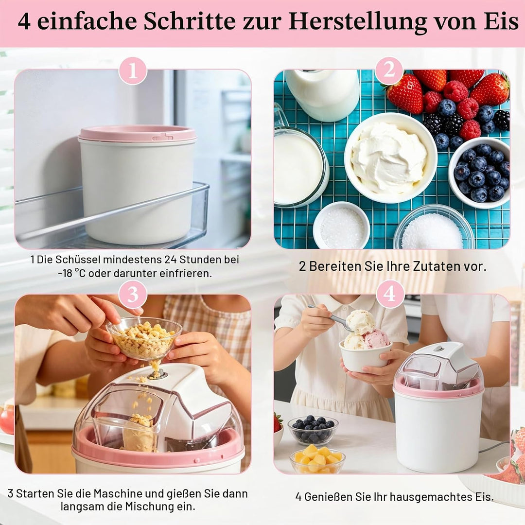 Eismaschine 1,6 L, für Eiscreme, Sorbet &amp; Frozen Joghurt, Softeismaschine mit One-Touch-Bedienung, 2