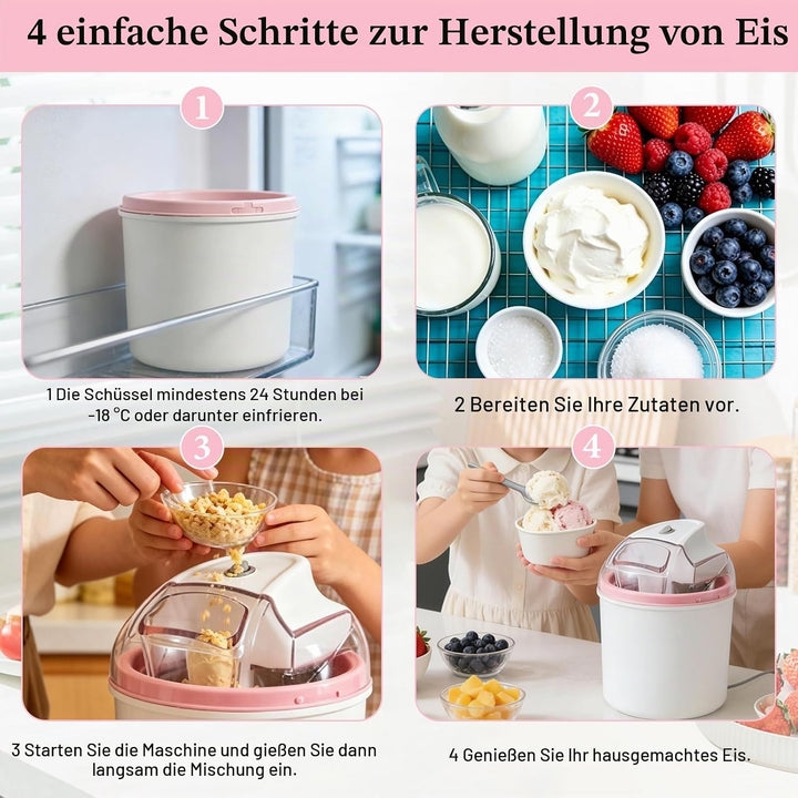 Eismaschine 1,6 L, für Eiscreme, Sorbet &amp; Frozen Joghurt, Softeismaschine mit One-Touch-Bedienung, 2