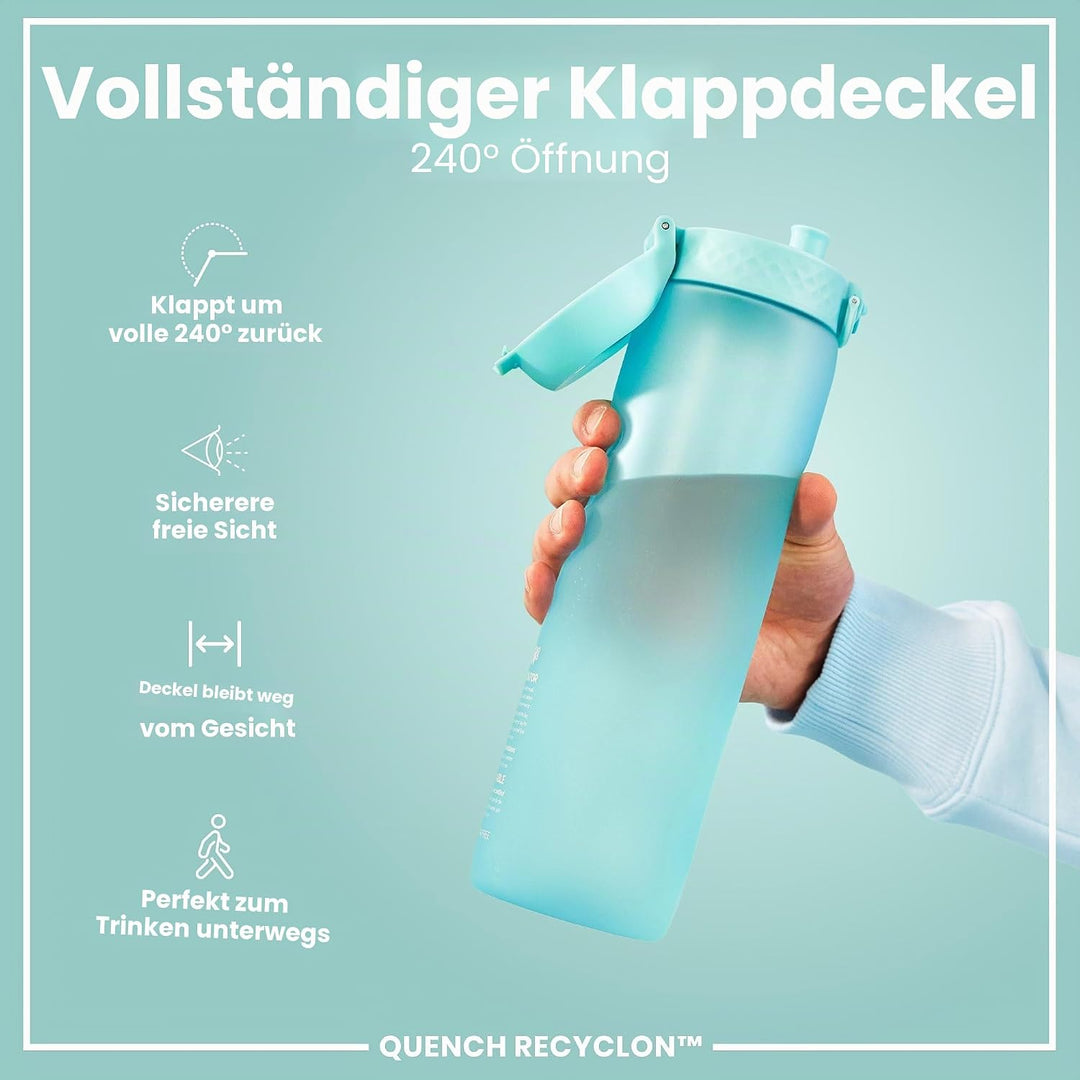 ion8 1 Liter Trinkflasche mit Zeitmarkierungen, Auslaufsicher, Einhandöffnung, Sichere Verriegelung,