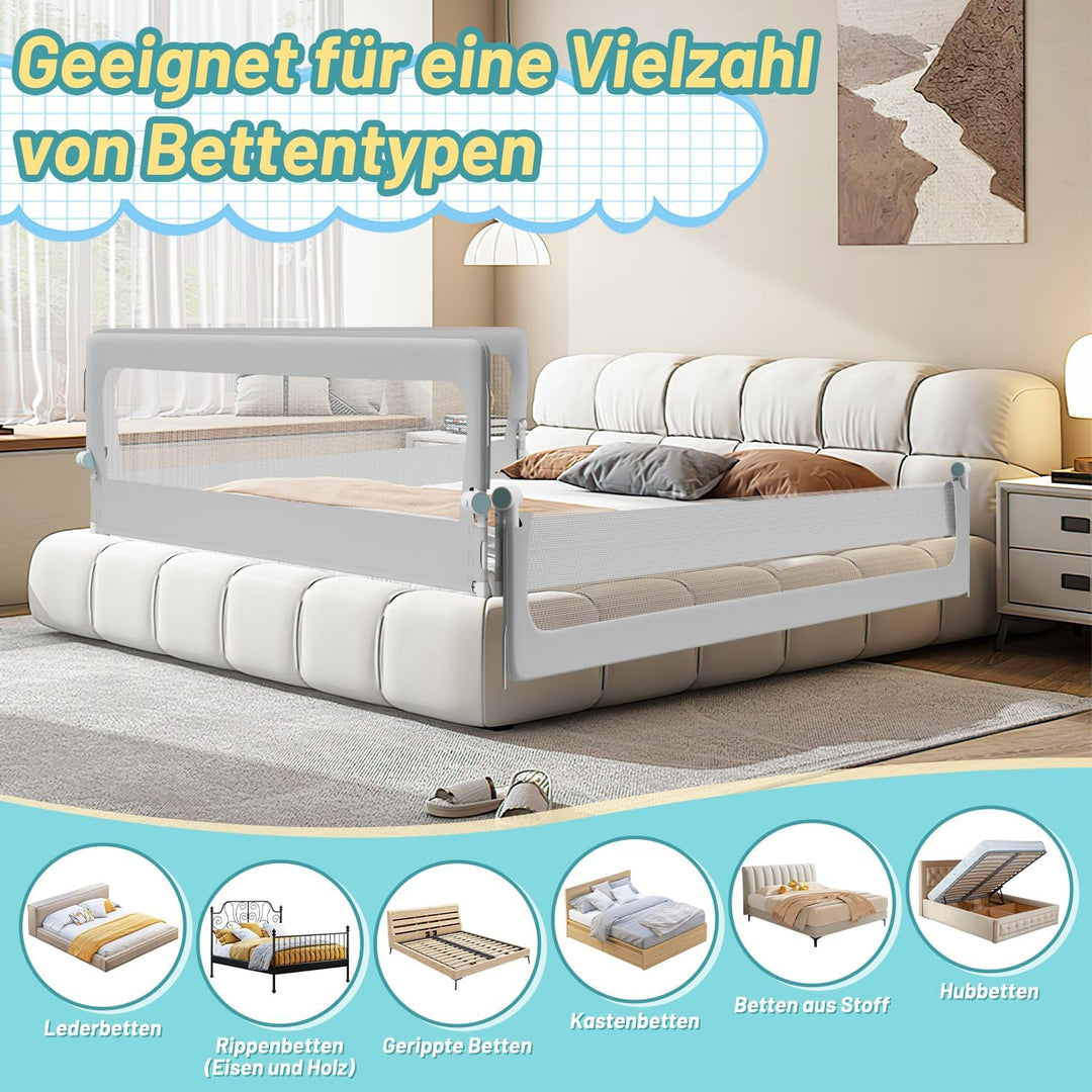 Tubiaz 200cm Bettgitter Rausfallschutz, Kinderbettgitter um 180 Grad Klappbar, Bettschutzgitter Höhe