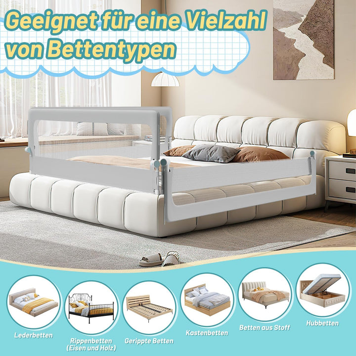 Tubiaz 200cm Bettgitter Rausfallschutz, Kinderbettgitter um 180 Grad Klappbar, Bettschutzgitter Höhe
