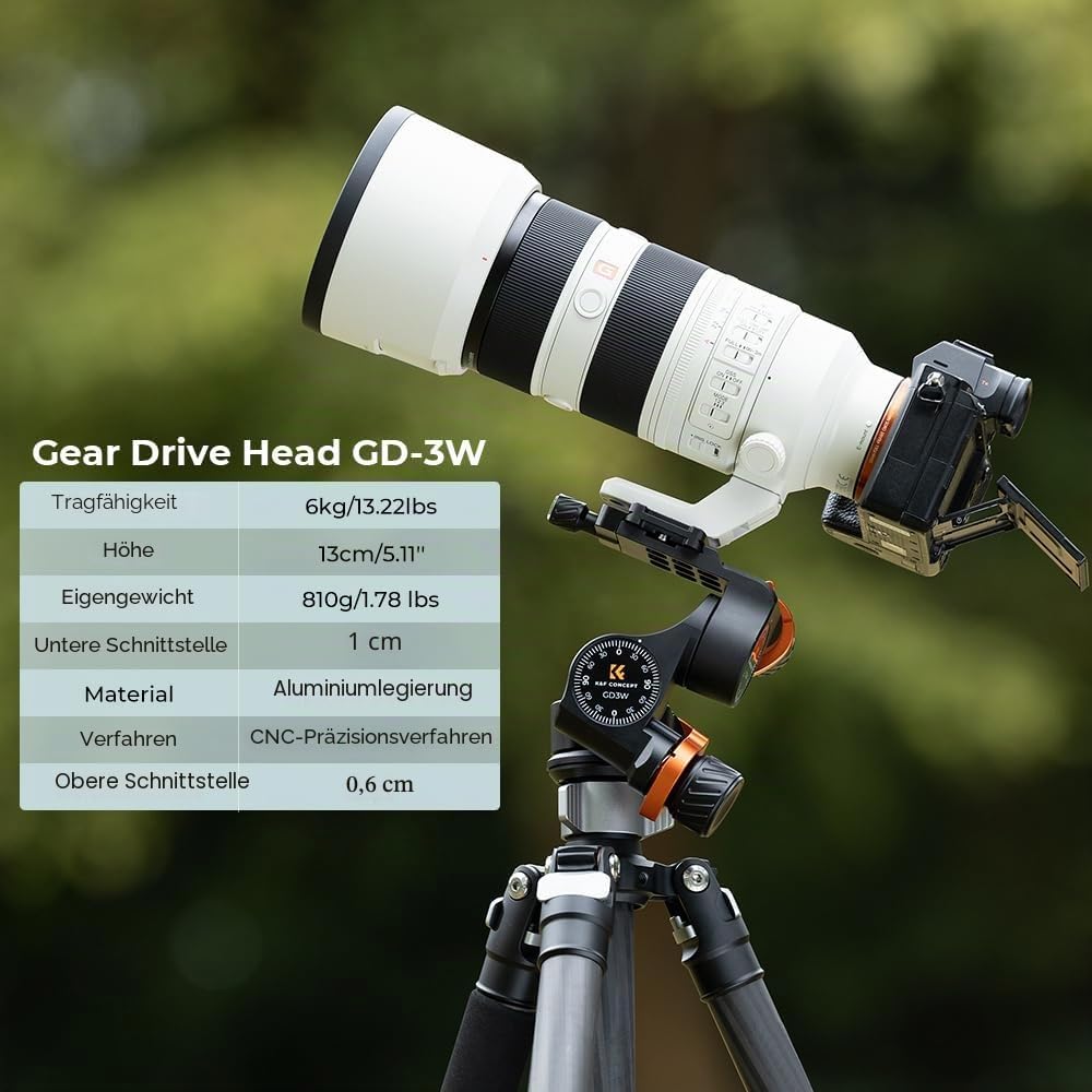 K&amp;F Concept 3-Wege-Neiger, Geared Tripod Head, CNC Process Aluminum Alloy Getriebeneiger für Kameras