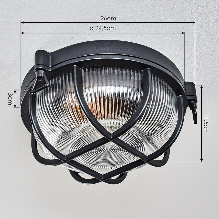 HOFSTEIN Aussendeckenleuchte Godel, Aussendeckenlampe aus Metall/Riffelglas in Schwarz/Klar, Deckenl