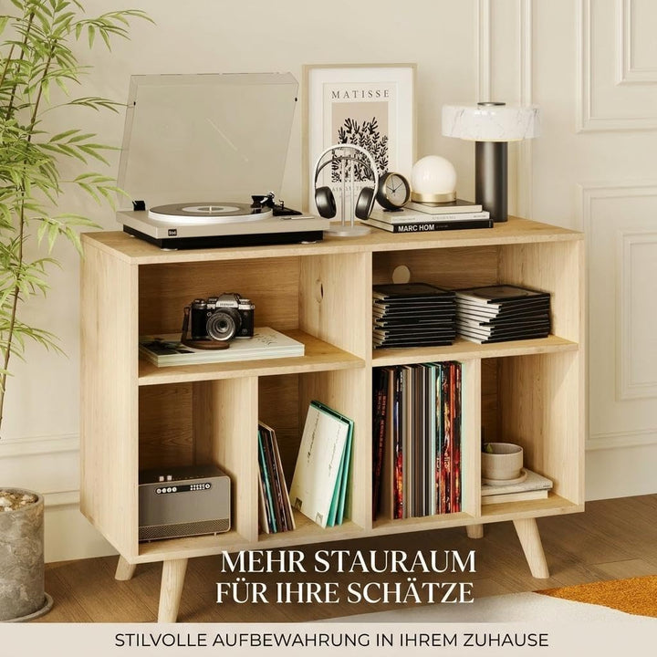 Garvee Grosses Plattenspieler Regal, Schallplattenregal für bis zu 350 Vinyl, Holzregal mit USB und