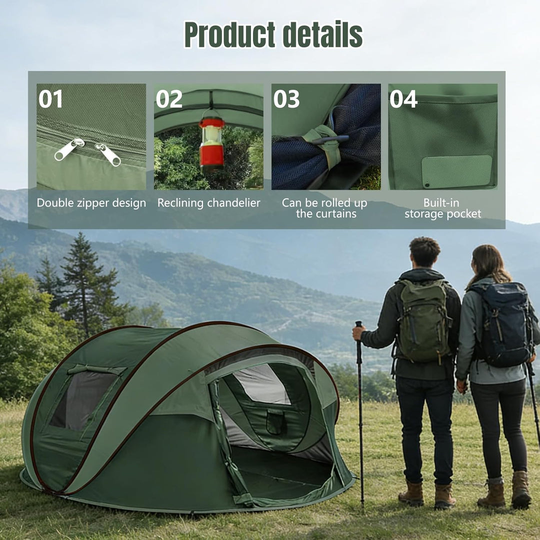 Camping Zelt, Pop Up Zelt 4-5 Personen, Automatisches Aufstellzelt in 3 Sekunden, Wurfzelte Wasserdi