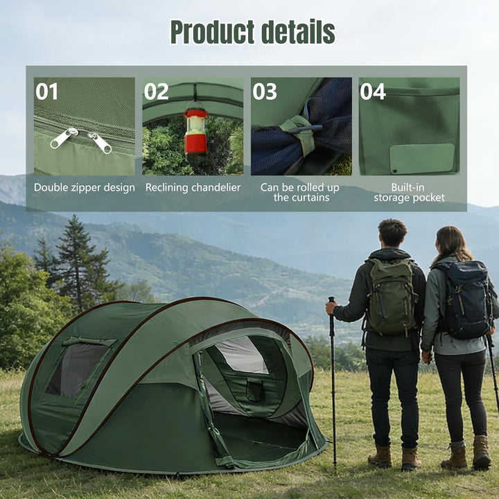 Camping Zelt, Pop Up Zelt 4-5 Personen, Automatisches Aufstellzelt in 3 Sekunden, Wurfzelte Wasserdi