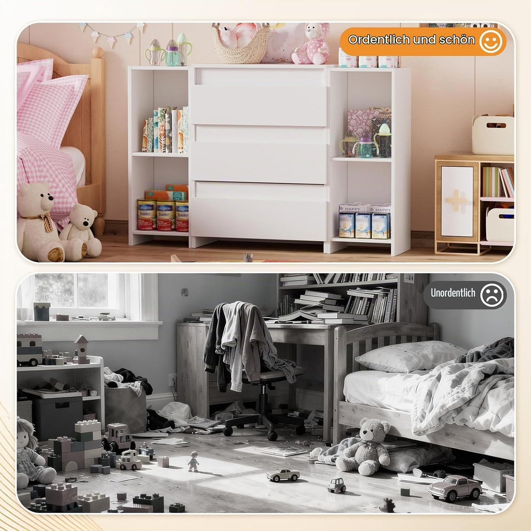 2-in-1 Wickelkommode mit abnehmbarem Wickelaufsatz, Baby Wickeltisch&amp;Kommode mit 3 Schubladen und 6
