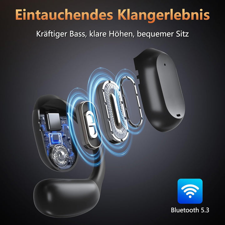 Open-Ear-Kopfhörer, kabelloses Bluetooth-Headset, integriertes Mikrofon, Bequeme Ohrhörer mit weiche