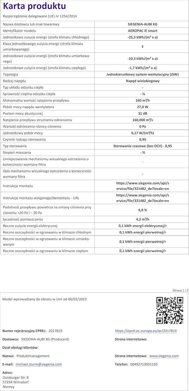 SIEGENIA AEROPAC IE smart Wand-Lüfter leise &amp; energiesparend, dezentrale Wohnraum-Lüftung, hohe Luft