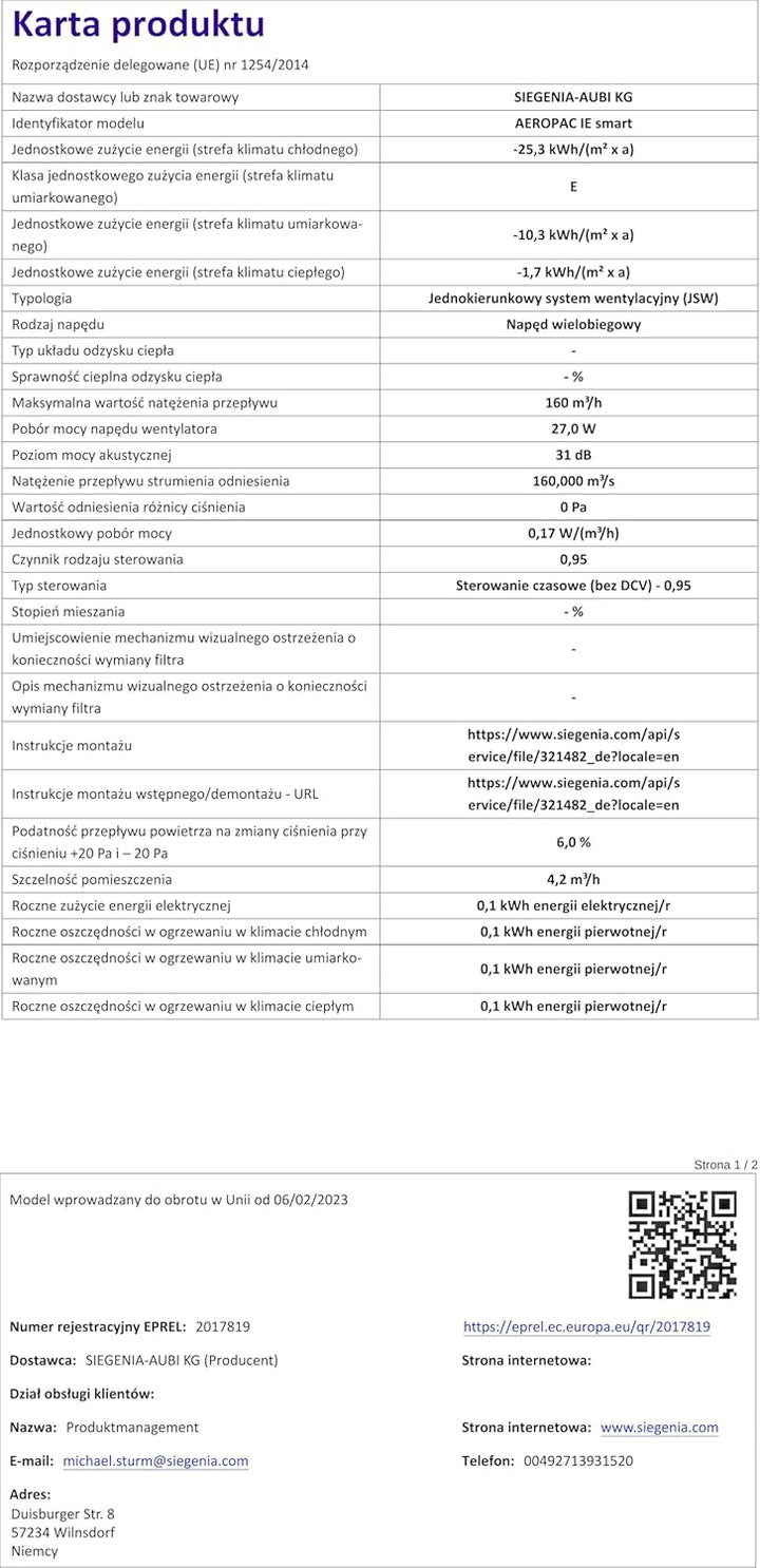 SIEGENIA AEROPAC IE smart Wand-Lüfter leise &amp; energiesparend, dezentrale Wohnraum-Lüftung, hohe Luft