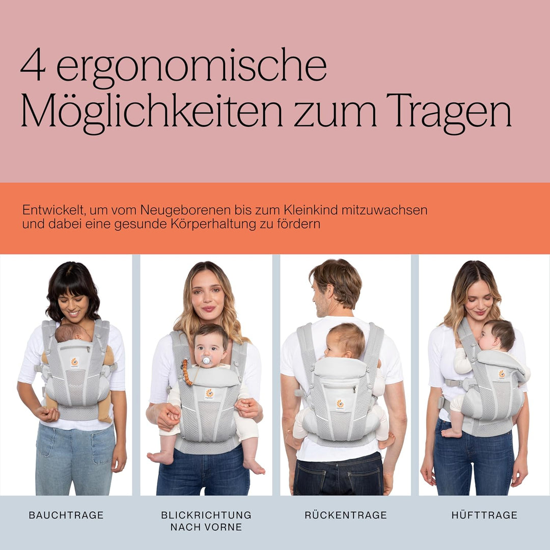 Ergobaby Omni Breeze Babytrage für Neugeborene ab Geburt bis 20kg, 4 Positionen SoftFlex Mesh Ergono