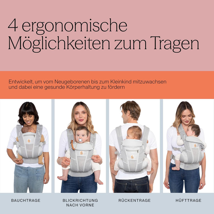 Ergobaby Omni Breeze Babytrage für Neugeborene ab Geburt bis 20kg, 4 Positionen SoftFlex Mesh Ergono