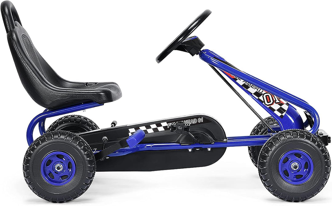 DREAMADE Gokart mit Handbremse & verstellbarem Sitz, Tretauto Tretfahrzeug mit geschlossenem Kettenk