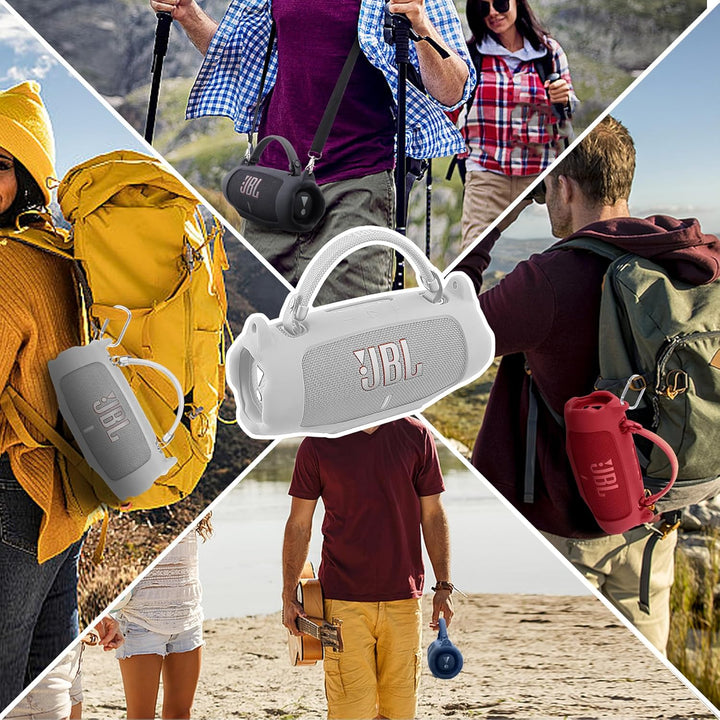 Khanka für JBL Charge 6 Silikon-Schutzhülle mit abnehmbarem Schultergurt & Utility-Haken, Flexible w