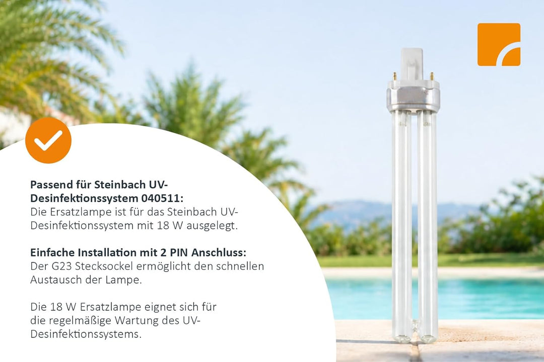 Steinbach UV-Ersatzlampe, 18 Watt, für UV-Desinfektionssystem (040511), Länge 16,5 cm, Anschluss 2 P