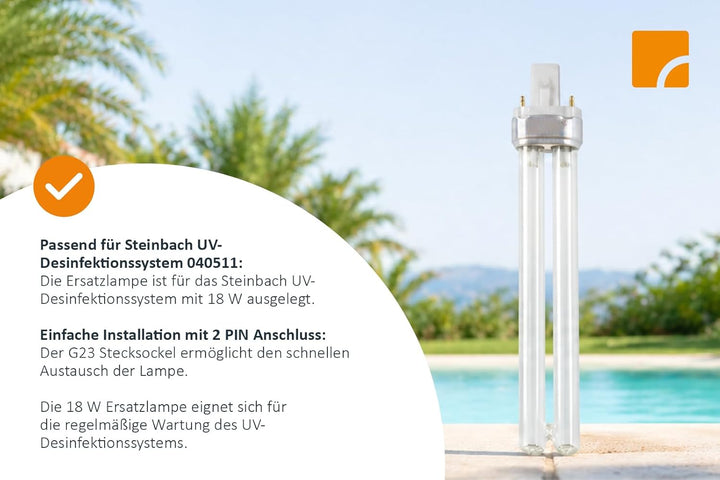 Steinbach UV-Ersatzlampe, 18 Watt, für UV-Desinfektionssystem (040511), Länge 16,5 cm, Anschluss 2 P