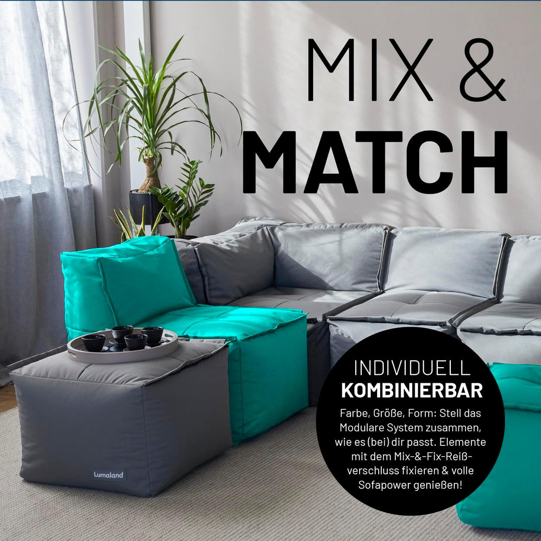 Lumaland Sitzsack-Lounge Modular Pouf | Individuell erweiterbarer & leichter Hocker | Waschbare Sitz