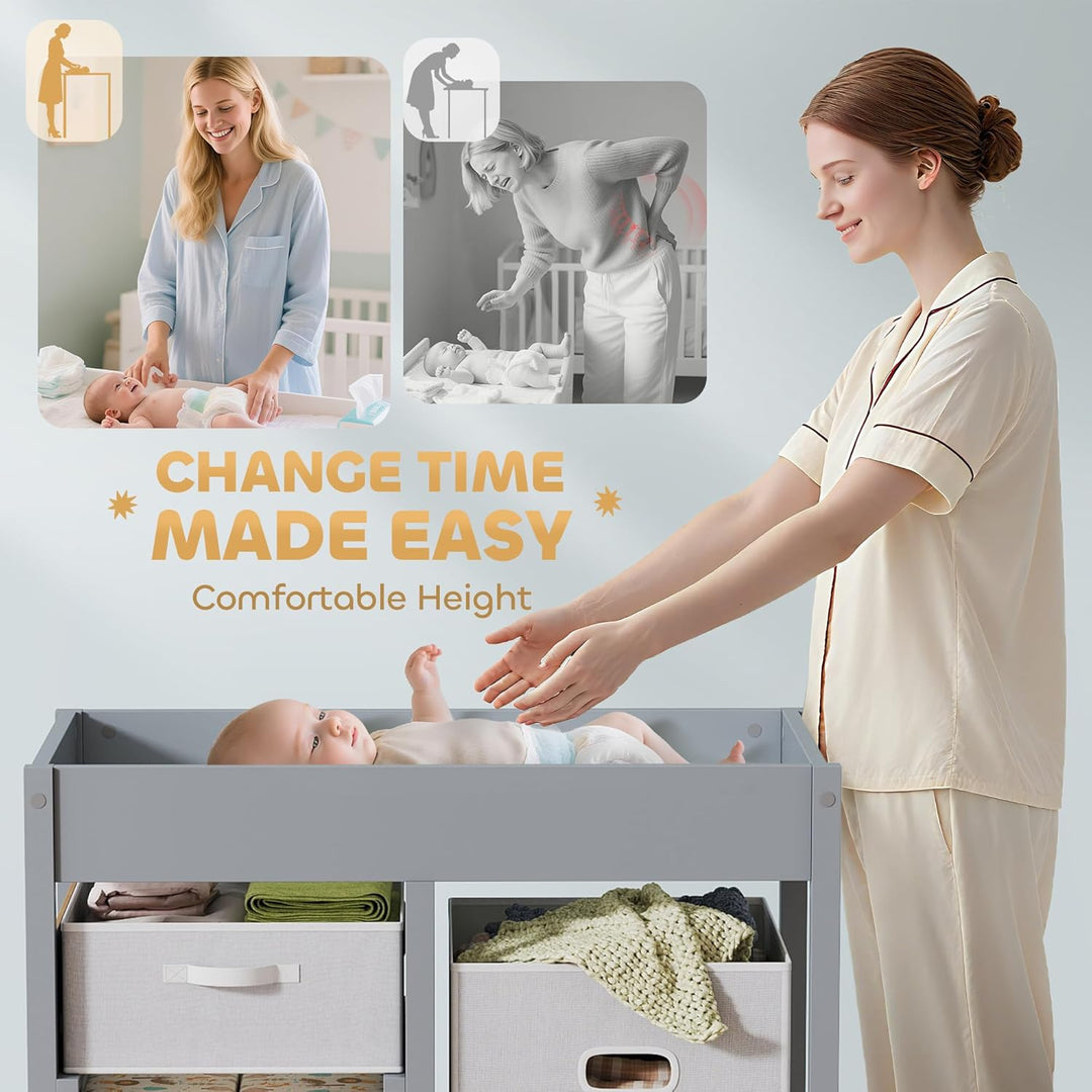AIYAPLAY Wickeltisch mit 4 Schubladen, Wickelkommode für 0-12 Monate (max. 11kg), mit Matte, Säuglin