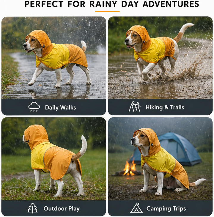 Regenmantel Hund, Regenjacke Hund wasserdicht mit Verstellbarer Kapuze &amp; elastischen Beinbändern – L