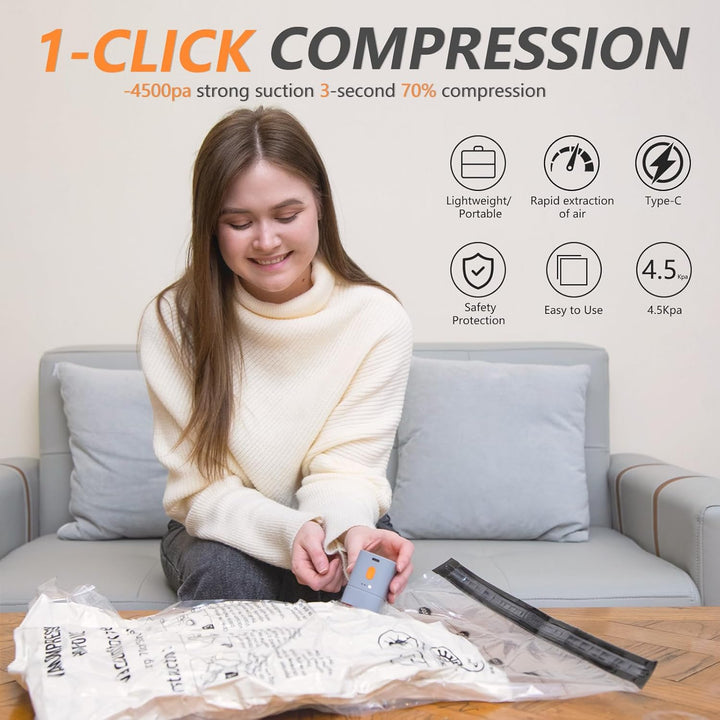 Kabellose tragbare Vakuumpumpe für Vakuumbeutel – 4500 PA Saugkraft, 25W, 1800mAh Akku, USB-C Ladung