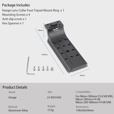 Haoge Objektivmanschette Fuss Stativhalterung Ring für Nikon 300mm F2.8 VR VRII, 500mm F4 VR, 180-40