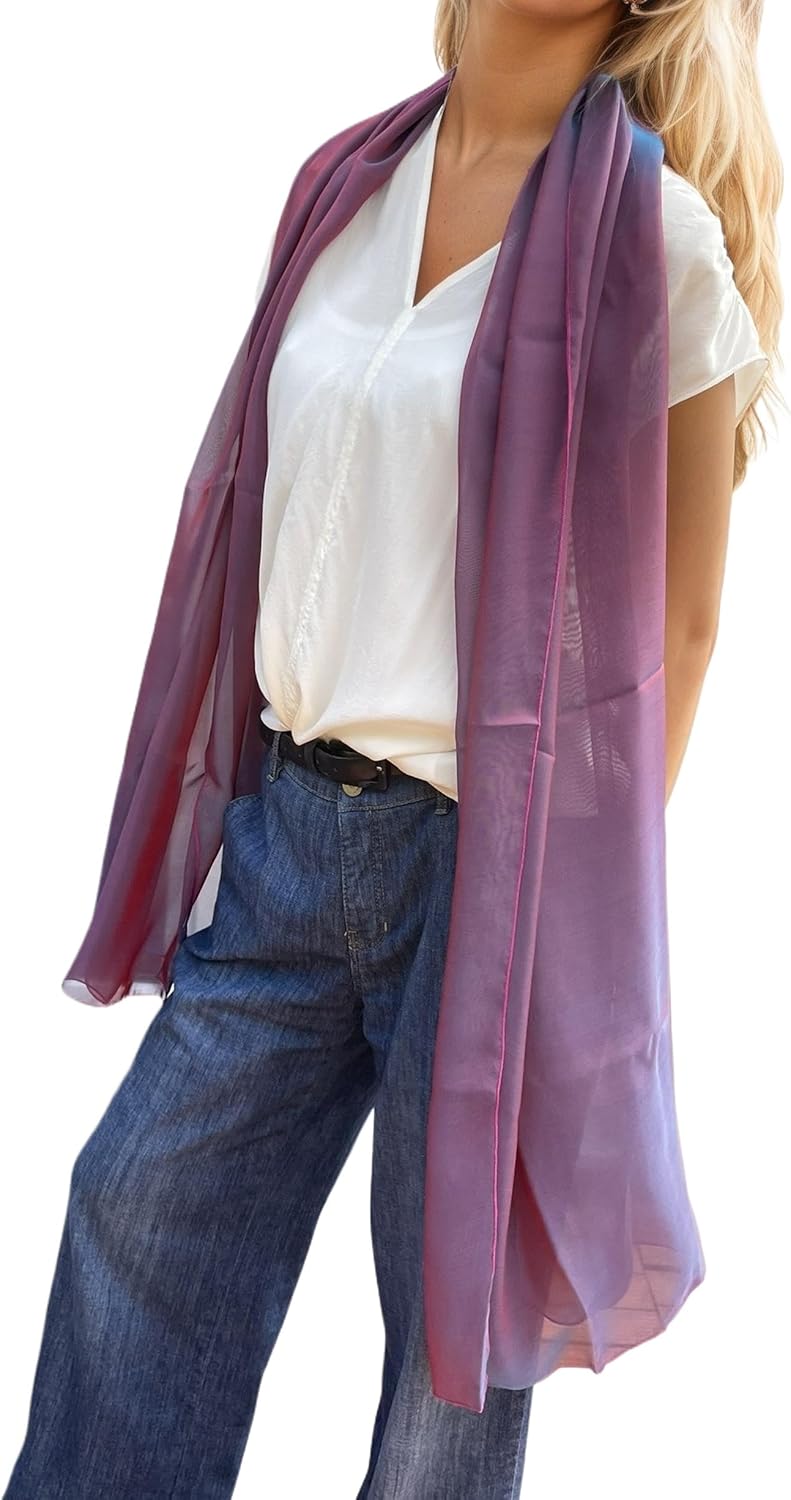 Prettystern Damen Unifarbe Seidentaft 100% Chiffon Seide festlich Stola Schultertuch Schal für Abend