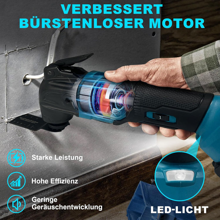 Akku-Multifunktionswerkzeug mit 1pcs 2.0Ah Akkus, 24 Zubehör Oszillationswerkzeug Satz für Makita 18