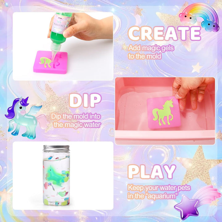 Tibimon Einhorn Magic Water Elf, DIY 3D Magisches Wasser Gel Spielzeug, 20 Magischem Gel und 16 Form