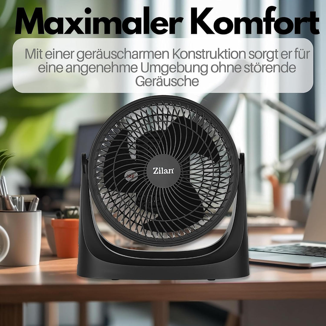 Zilan Sehr Silent Tischventilator | 3 Stufen | Durchmesser 18 cm | Energiesparend | Für Büro, Schlaf