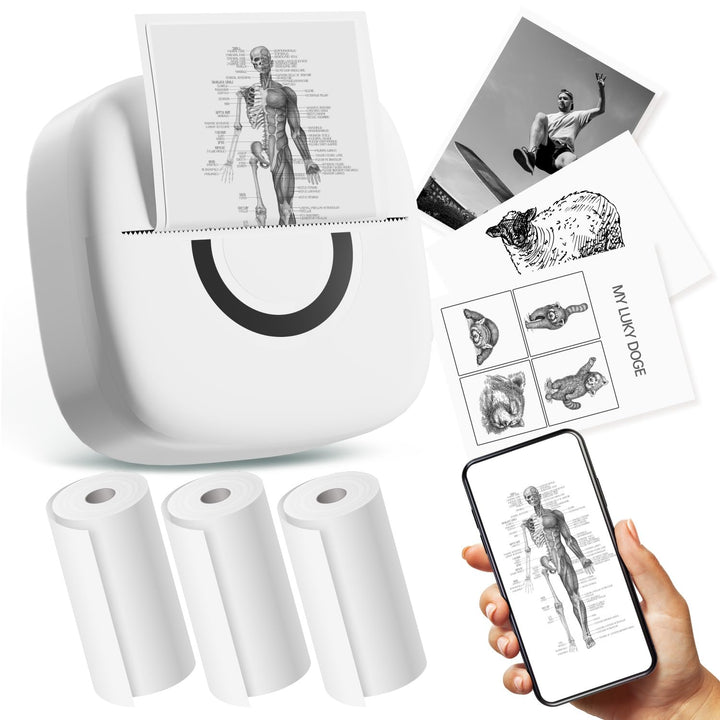 cabaro Mini Drucker Aufkleber Drucker Fotodrucker mit 3 Rollen Bluetooth Thermodrucker für Lernen, S