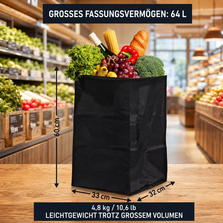 Hoppa Leichtgewichtiger 4-Rädiger Premium 2024 Modell Faltbarer Einkaufswagen Extra Grosse 64l Kapaz