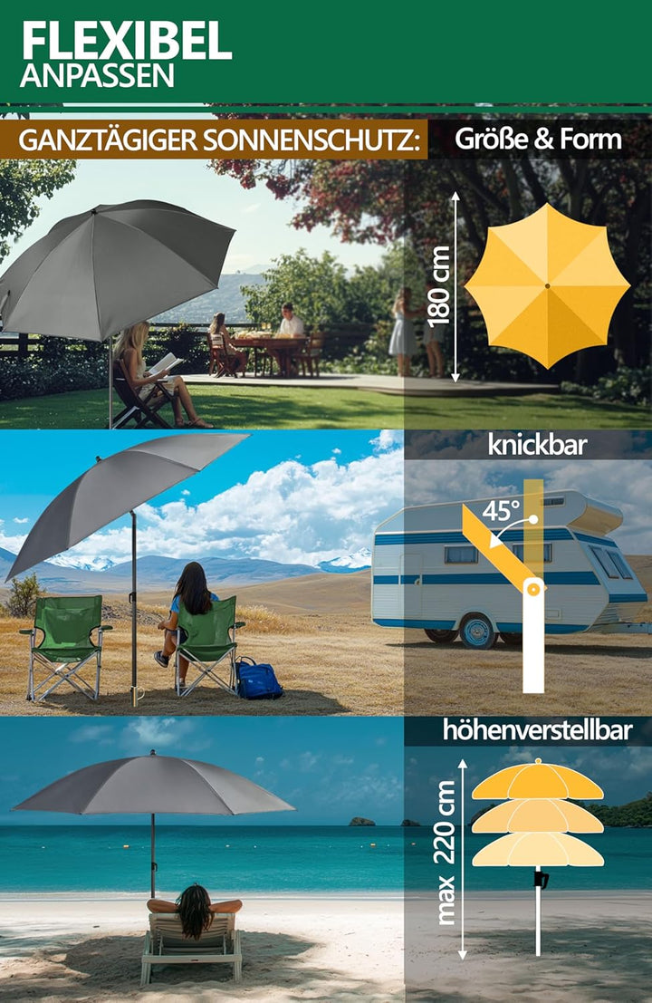 4smile Sonnenschirm Strand SunnyJoy Modern im 3er-Set, Anthrazit - Strandschirm windfest stabil 180