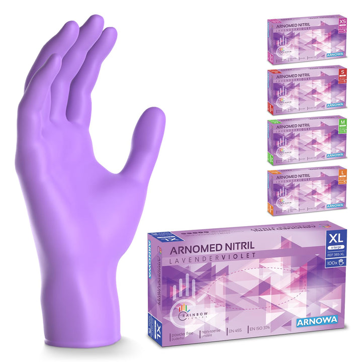 500 Stück ARNOMED Einweghandschuhe Lila, Einmalhandschuhe XL, Nitril Handschuhe Einweg, Nitrilhandsc
