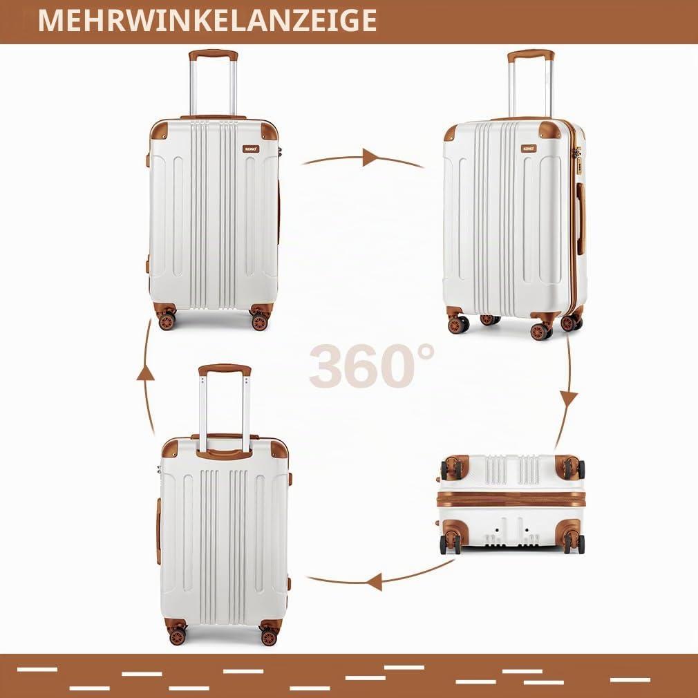 KONO Trolley Handgepäck Koffer 55x35x20cm Rollkoffer Reisekoffer mit 4 Rollen und Schloss (Cremeweis