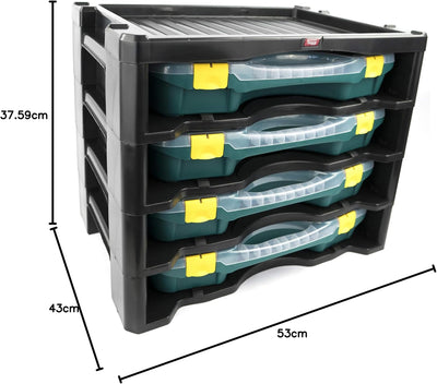 TAYG Multibox N° 3 (inkl. 4 Kleinteileboxen N° 24, Aufbewahrungssystem für Kleinteile, Box stapelbar